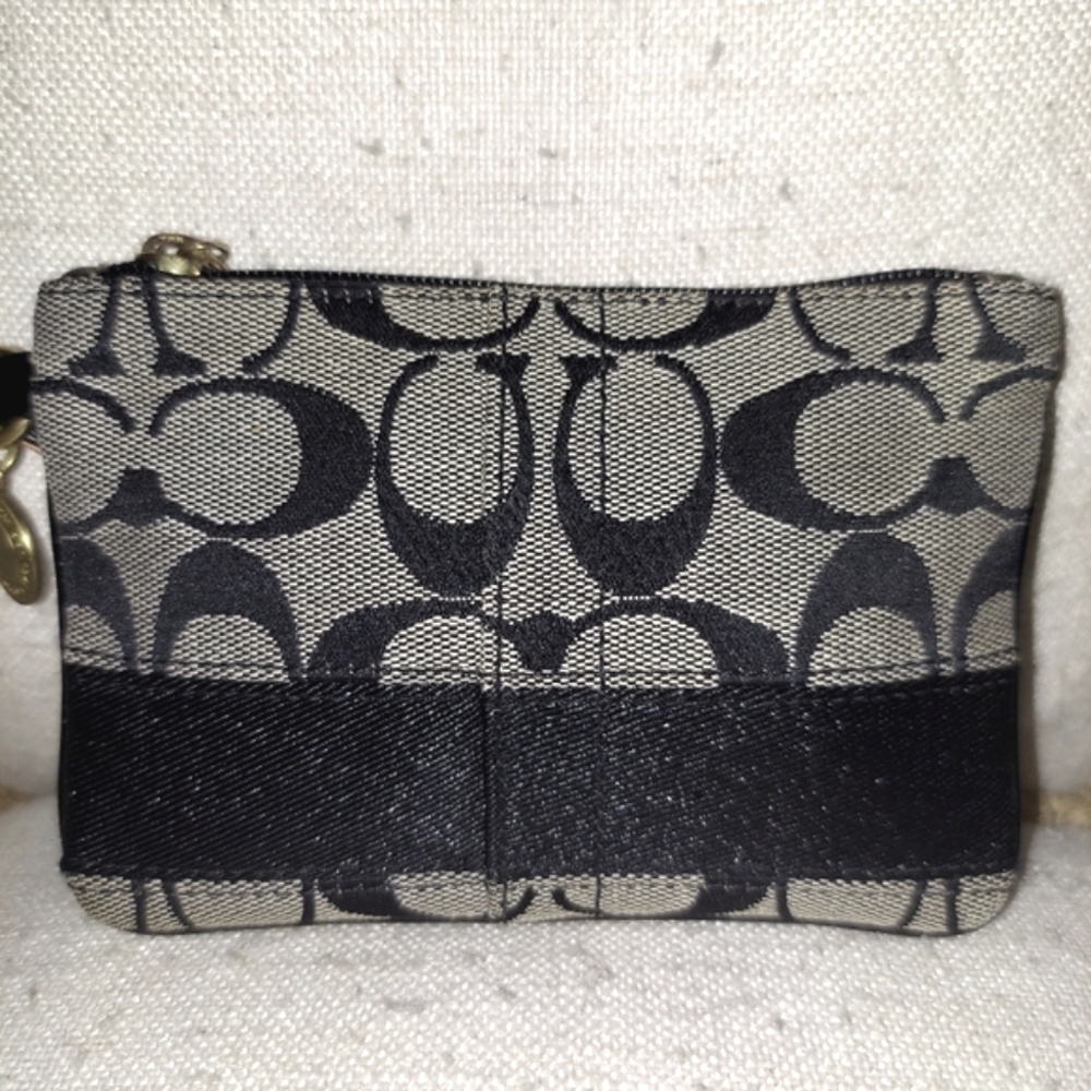 Coach Black and Beige Signature Wristlet Clutch